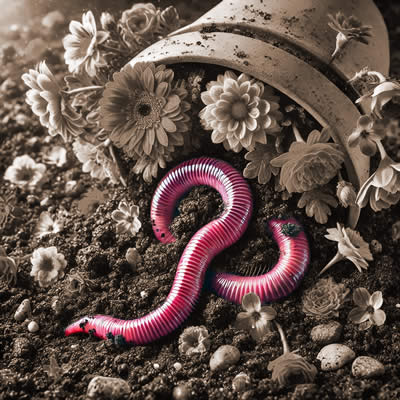 Des vers de terre sous les pots de fleurs 