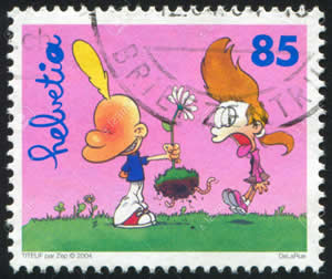 timbre Suisse - Titeur Nadia et vers de terre